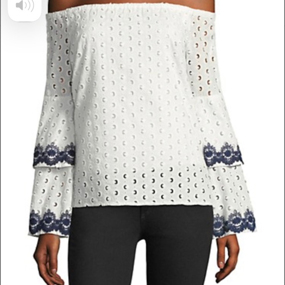 Off the shoulder Eyelet Top w/ bell sleeves.